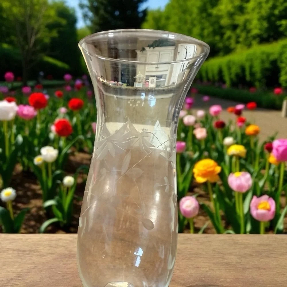Etched Glass Footed Vase